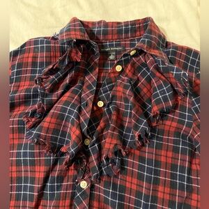 Banana Republic plaid flannel button down with ruffle color detail